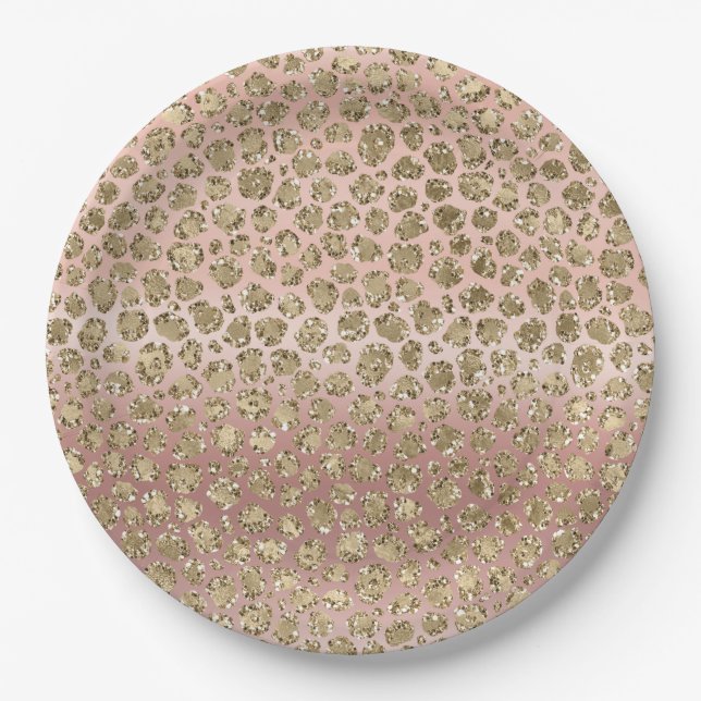 Rose Gold Glam Glitter Leopard   Paper Plate (Front)