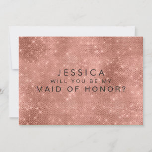 Rose Gold Glam Glitter Maid of Honour Request Card