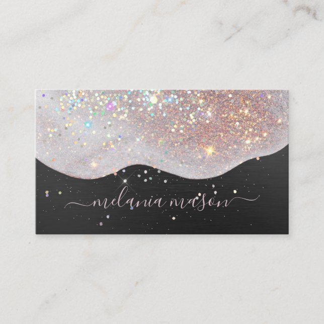 Rose Gold Glam Glitter Makeup Artist Blush Black Business Card (Front)