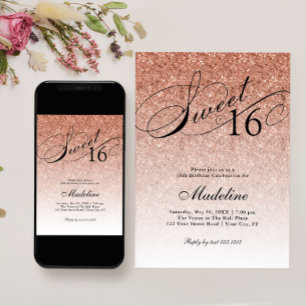 Rose Gold Glam Glitter Sweet 16 Invitation