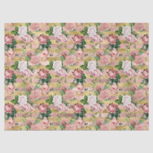 Rose Gold Glam Glitz Roses Floral Stripes Tissue Paper