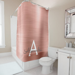 Rose Gold Glam Metallic Monogram Shower Curtain