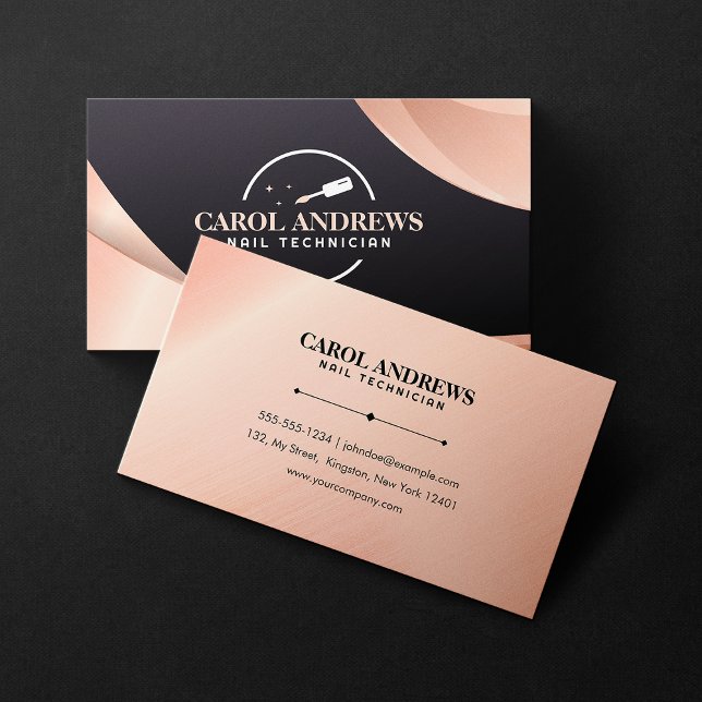 Rose Gold Glam Nail Technician Nail Artist Beauty Business Card (Creator Uploaded)