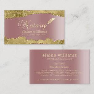 Rose Gold Glam Notary Loan Signing Agent   Business Card
