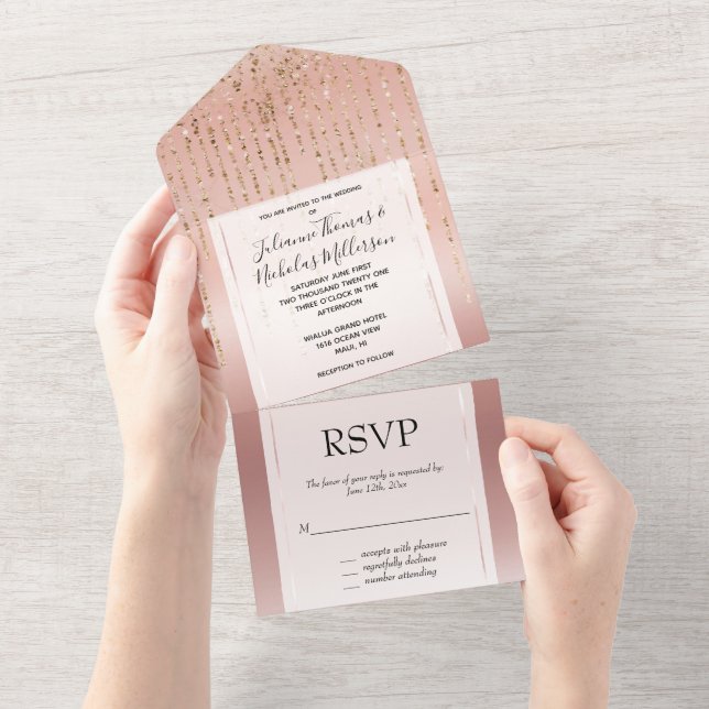 Rose Gold Glam Strings All In One Invitation (Tearaway)