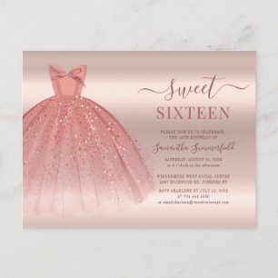Rose Gold Glam Sweet 16 Modern Script Invitation Postcard