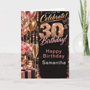 Rose Gold Glam Thirtieth Birthday Card