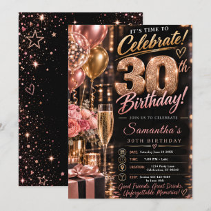 Rose Gold Glam Thirtieth Birthday Invitation