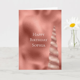 Rose Gold Glam Unicorn Birthday Card