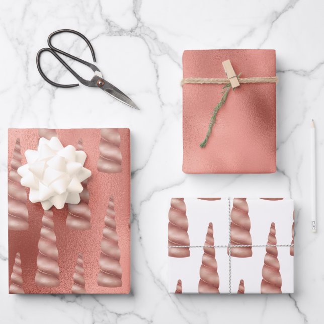 Rose Gold Glam Unicorn Birthday Wrapping Paper Sheet (Front)