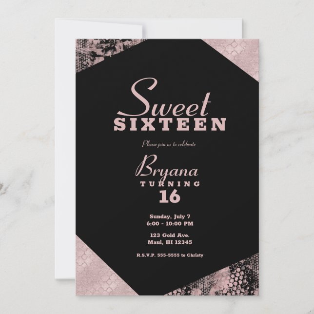 Rose Gold Glamour Geometric Modern Sweet 16 Party Invitation (Front)