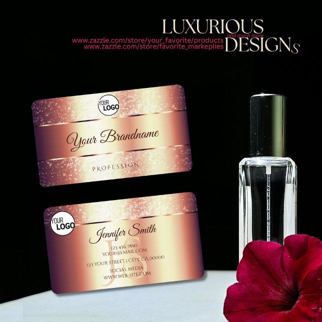 Rose Gold Glamour Sparkling Glitter Logo Monogram Business Card (Creator Uploaded)