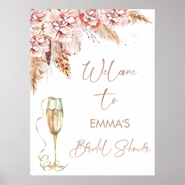 Rose Gold Glass Floral Bridal Shower Welcome Sign (Front)