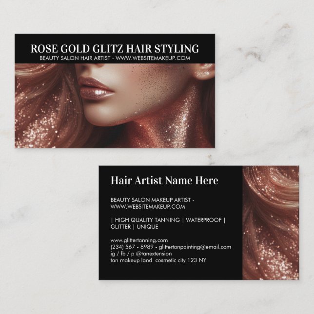 Rose Gold Glit Hair Stylist Artist Photo Business Card (Front/Back)