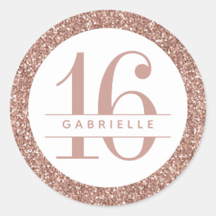 Rose Gold Glitter 16th Birthday Personalised Classic Round Sticker