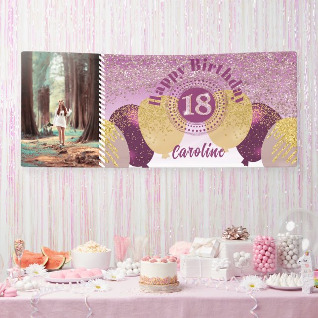 Rose Gold Glitter 18th Birthday & Balloons  Banner (Party)
