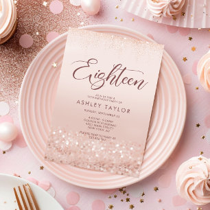 Rose Gold Glitter 18th Birthday Invitation Card