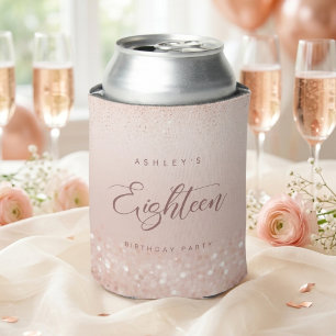Rose Gold Glitter 18th Birthday Party Can Cooler