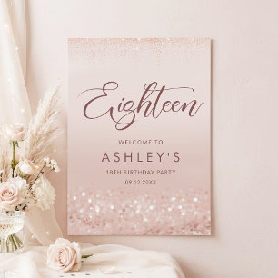Rose Gold Glitter 18th Birthday Party Poster