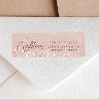 Rose Gold Glitter 18th Birthday Return Address
