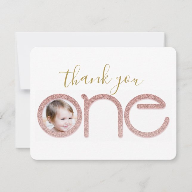 Rose Gold Glitter 1st Birthday Thank You Card (Front)