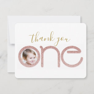 Rose Gold Glitter 1st Birthday Thank You Card