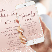 Rose Gold Glitter 21st Birthday Mobile Invite
