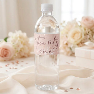 Rose Gold Glitter 21st Birthday Party Water Bottle Label