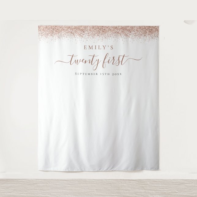 Rose Gold Glitter 21st birthday Photo Background T Tapestry (Front)