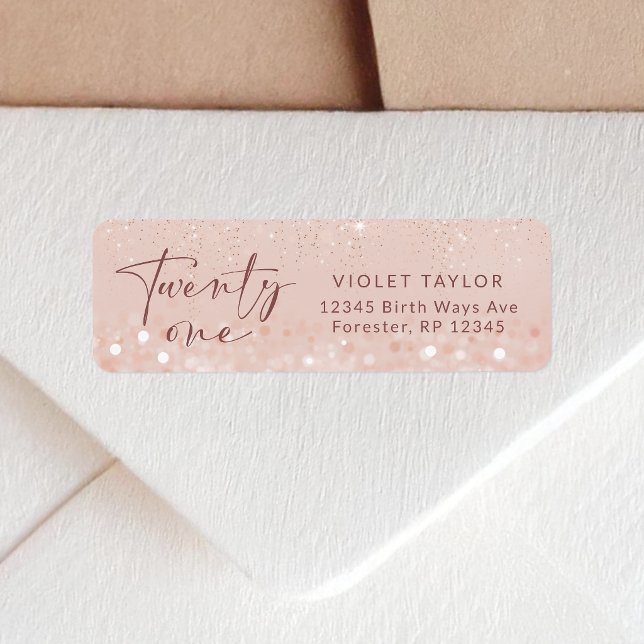 Rose Gold Glitter 21st Birthday Return Address (Rose Gold Glitter 21st Birthday Return Address Label)