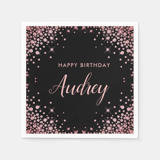 Rose Gold Glitter 21st Happy Birthday Monogram Napkin (Front)