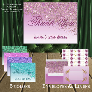 Rose Gold Glitter, 30th Birthday Thank You Postcard