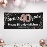 Rose Gold Glitter 40th Birthday Banner<br><div class="desc">Elegant fortieth birthday party banner featuring a stylish black background that can be changed to any colour,  rose gold sparkly glitter,  forty rose gold hellium balloons,  and a modern 40th birthday celebration text template that is easy to personalise.</div>