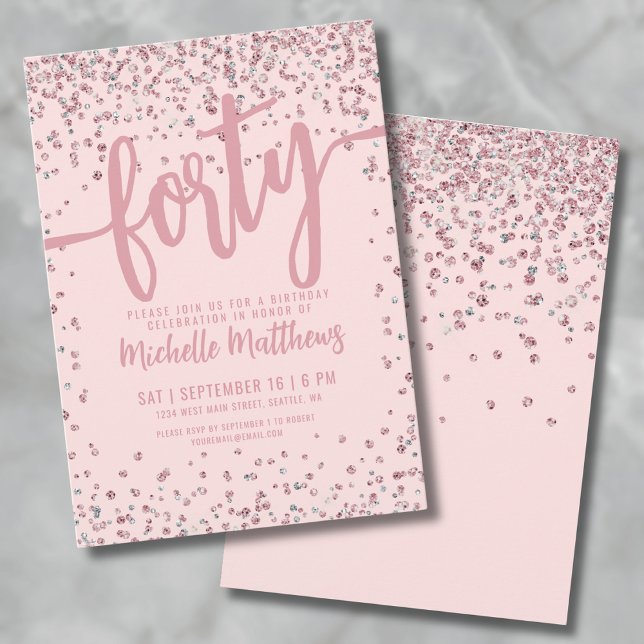 Rose Gold Glitter 40th Birthday Invitation (Rose Gold Glitter 40th Birthday Invitation)