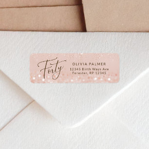 Rose Gold Glitter 40th Birthday Return Address