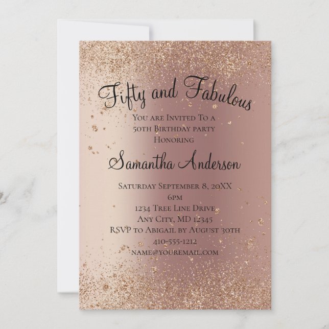 Rose Gold Glitter 50 and Fabulous Birthday Invitation (Front)