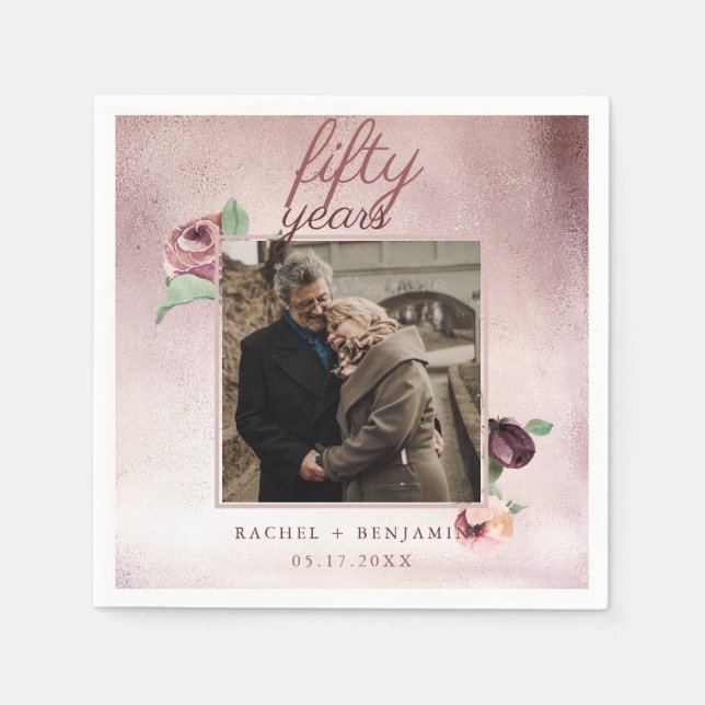 Rose Gold Glitter 50 Year Wedding Anniversary Pink Napkin (Front)