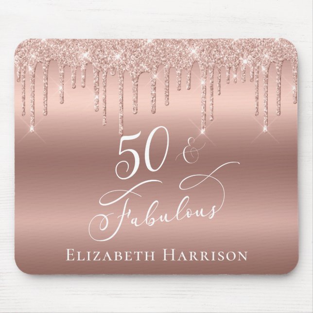 Rose Gold Glitter 50th Birthday Mouse Pad (Front)