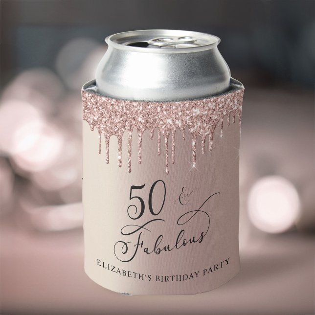 Rose Gold Glitter 50th Birthday Party Can Cooler (Creator Uploaded)