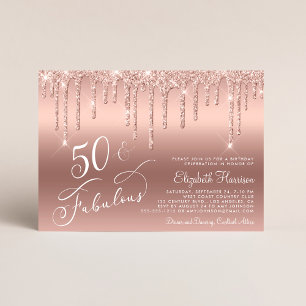 Rose Gold Glitter 50th Birthday Party Invitation