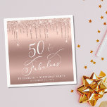 Rose Gold Glitter 50th Birthday Party Napkin<br><div class="desc">Chic 50th birthday party napkins featuring "50 & Fabulous" in an elegant white calligraphy script,  a rose gold background and rose gold faux glitter. Personalise with her name and the date of the party.</div>