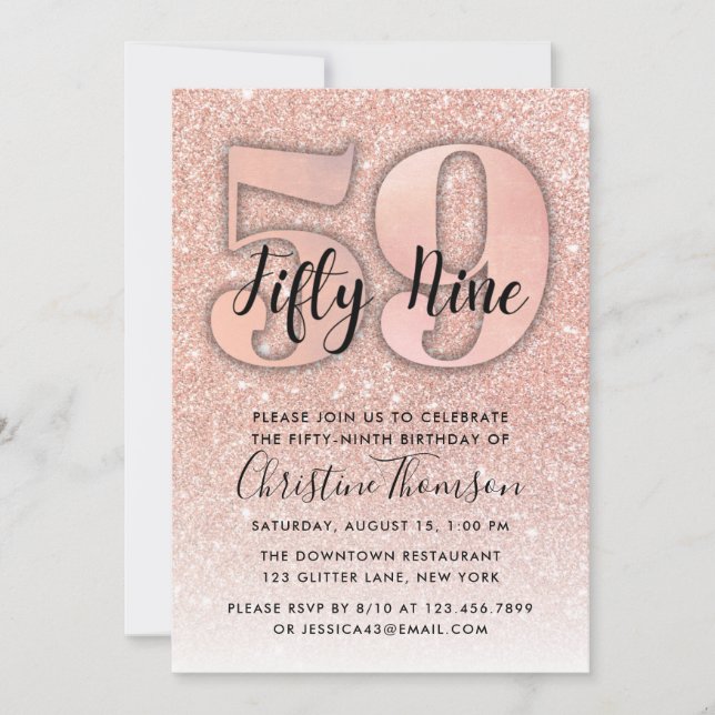 Rose Gold Glitter 59th Birthday Invitation (Front)