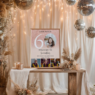 Rose gold glitter 60th Birthday 4 Photo Welcome Poster