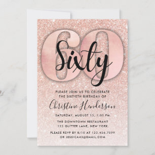 Rose Gold Glitter 60th Birthday Invitation