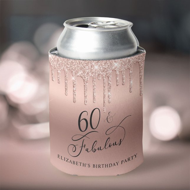 Rose Gold Glitter 60th Birthday Party Can Cooler (Creator Uploaded)