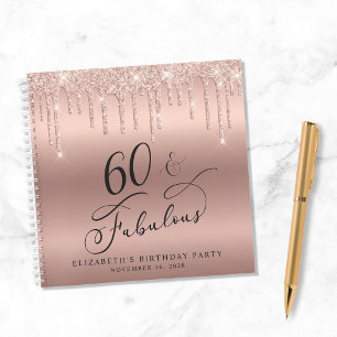 Rose Gold Glitter 60th Birthday Party Guest Book