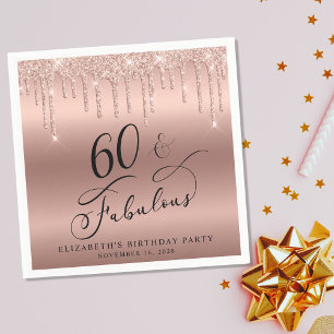 Rose Gold Glitter 60th Birthday Party Napkin