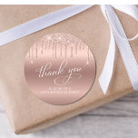 Rose Gold Glitter 60th Birthday Party Thank You Classic Round Sticker<br><div class="desc">Chic sticker for your 60th birthday party correspondence and party favours featuring "Thank You" in an elegant white calligraphy script and rose gold faux glitter.</div>