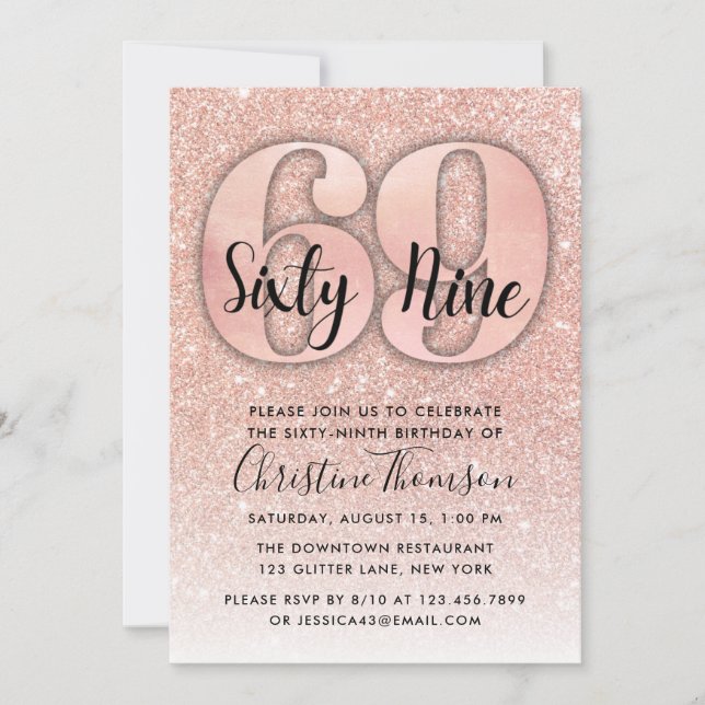 Rose Gold Glitter 69th Birthday Invitation (Front)