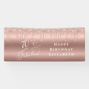 Rose Gold Glitter 70th Birthday Party Banner